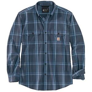 Carhartt Men's Long Sleeve Chambray Plaid Button Down Shirt, Bluestone